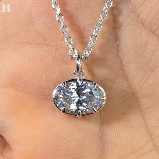 East To West Oval Cut Moissanite Pendant, 3.5 CT Diamond Solitaire Pendant, Anniversary Gift