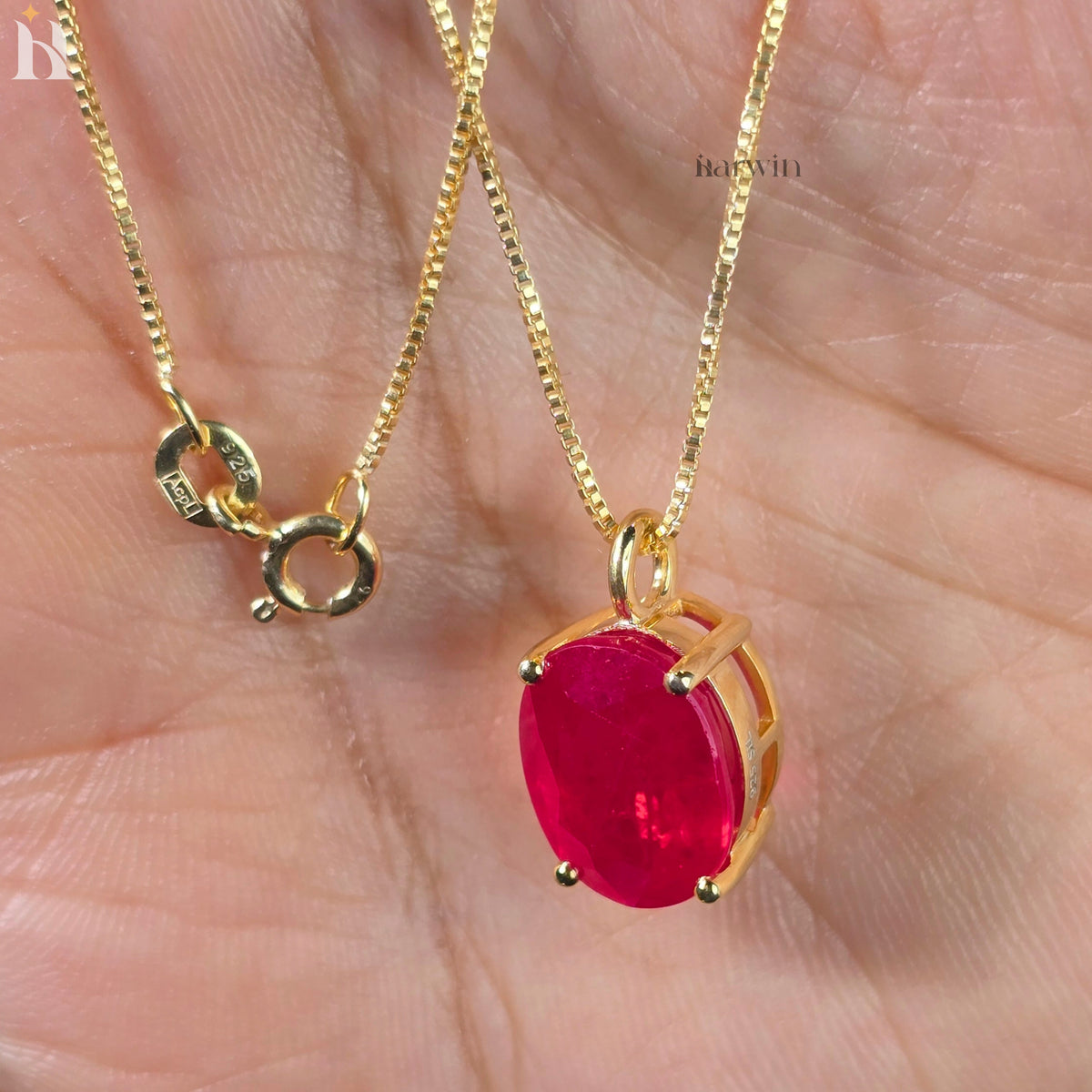 Ruby Necklace For Women, Handmade Oval Pendant Ruby Gemstone Bridal Necklace