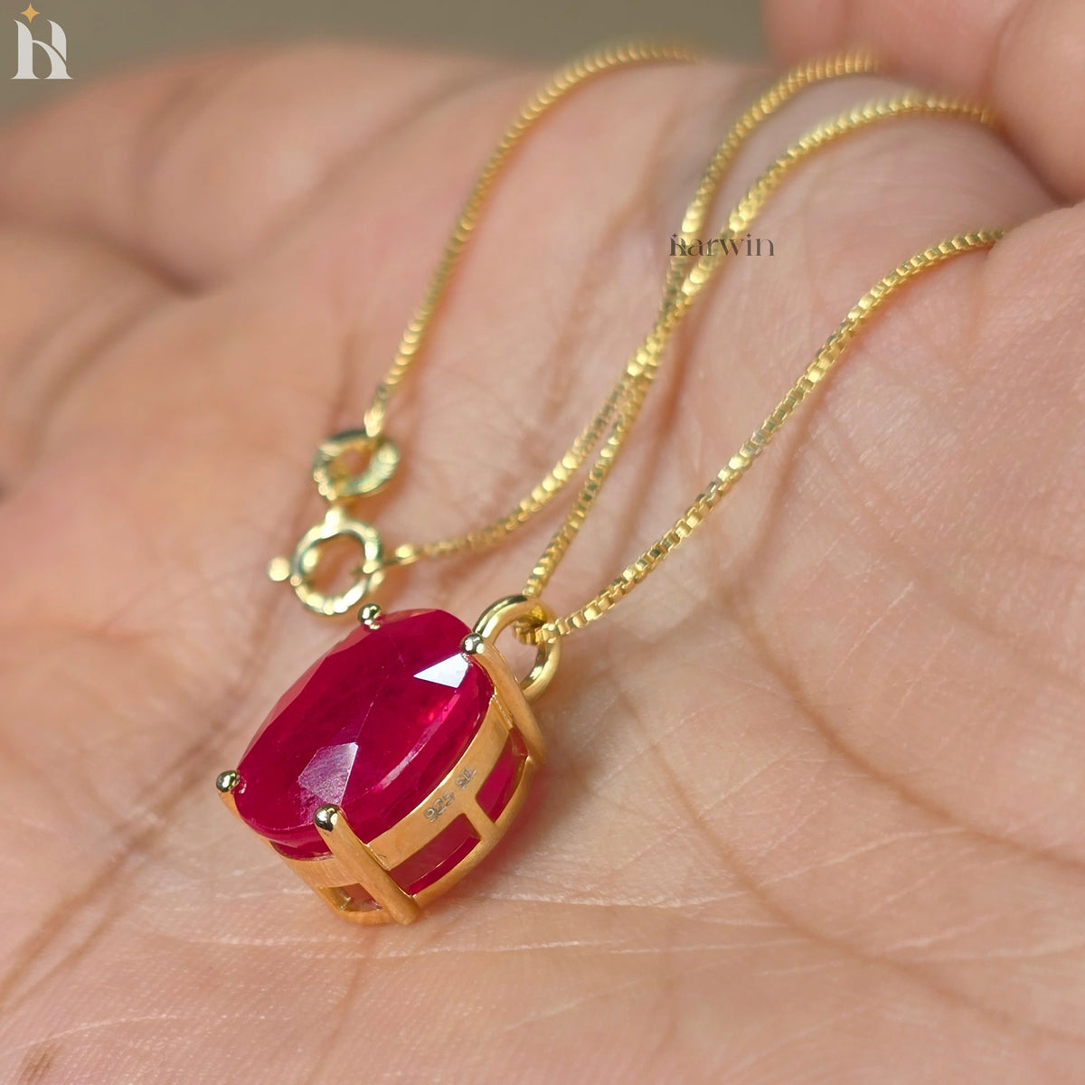 Ruby Necklace For Women, Handmade Oval Pendant Ruby Gemstone Bridal Necklace