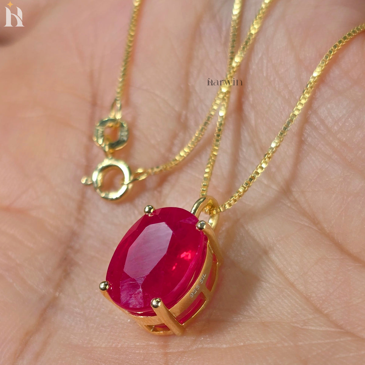 Ruby Necklace For Women, Handmade Oval Pendant Ruby Gemstone Bridal Necklace