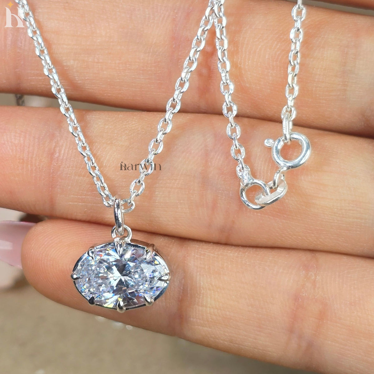 East To West Oval Cut Moissanite Pendant, 3.5 CT Diamond Solitaire Pendant, Anniversary Gift