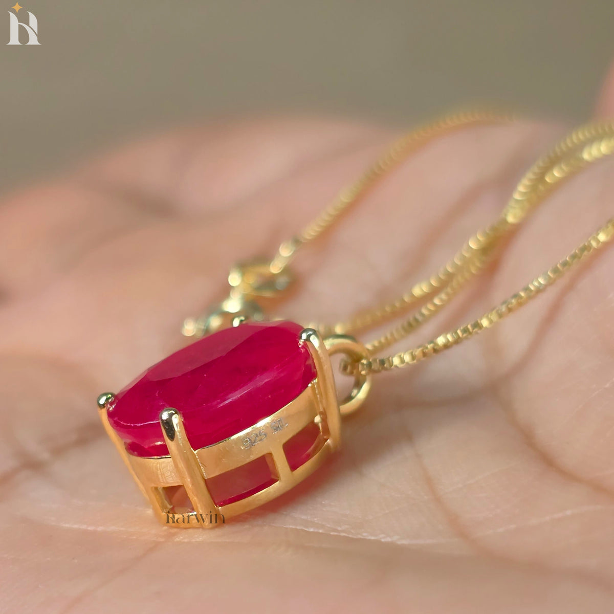 Ruby Necklace For Women, Handmade Oval Pendant Ruby Gemstone Bridal Necklace