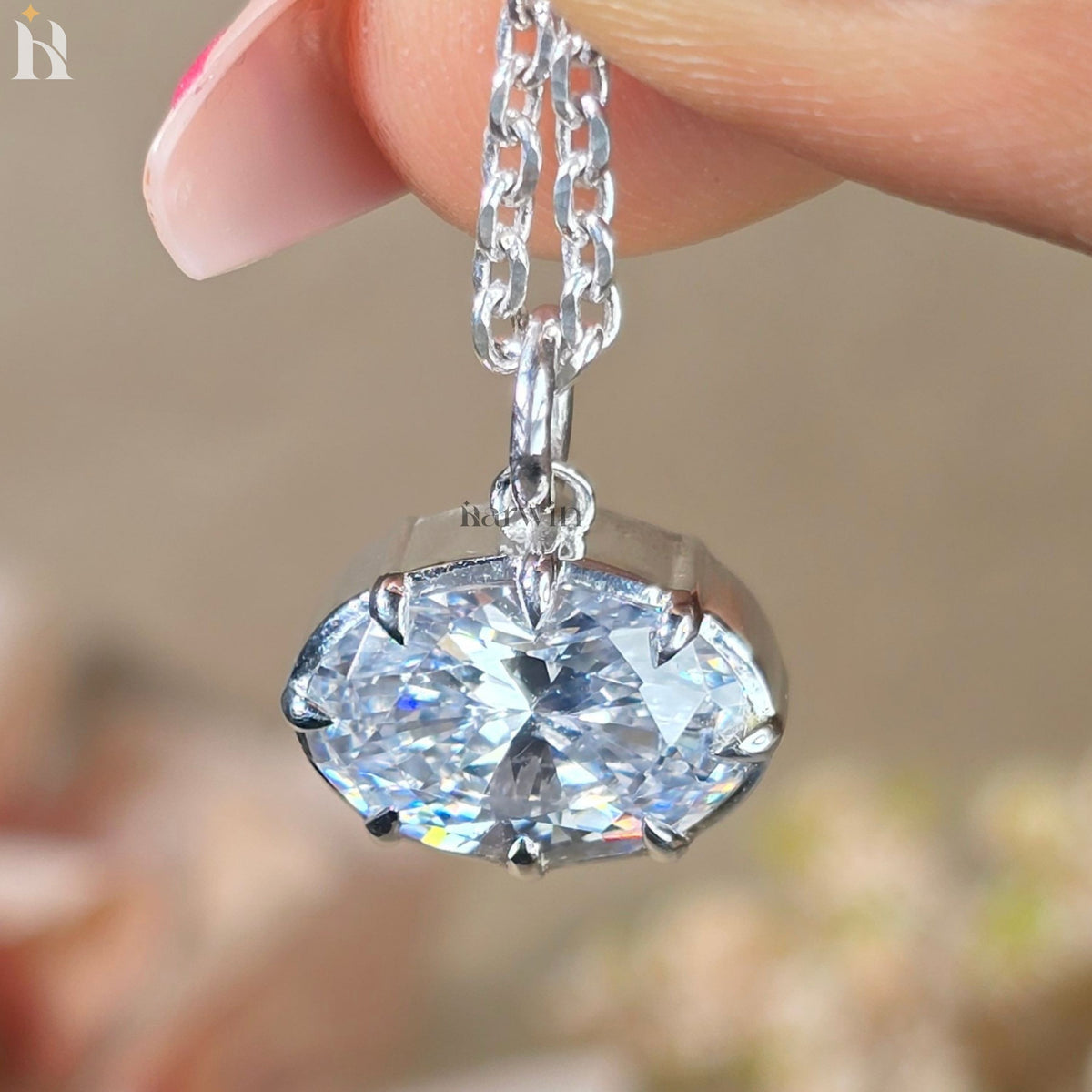 East To West Oval Cut Moissanite Pendant, 3.5 CT Diamond Solitaire Pendant, Anniversary Gift