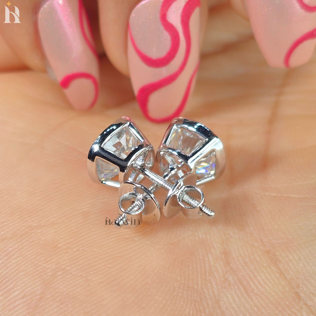 4 TCW Cushion Cut Moissanite Women's Earrings, Bezel Set Solitaire Stud Earrings