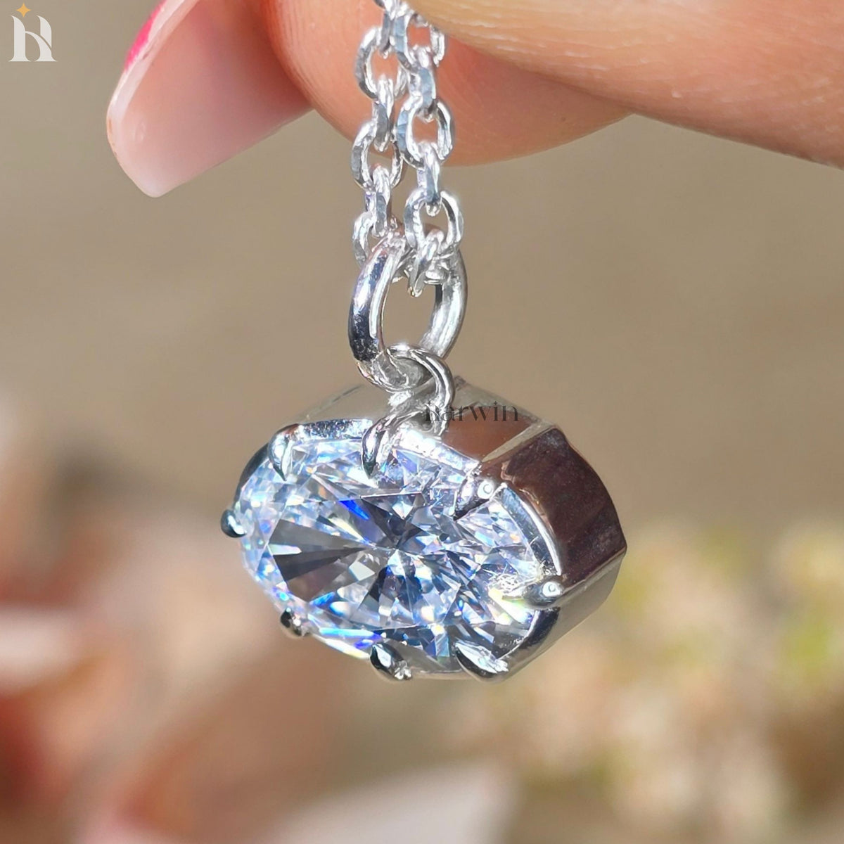 East To West Oval Cut Moissanite Pendant, 3.5 CT Diamond Solitaire Pendant, Anniversary Gift