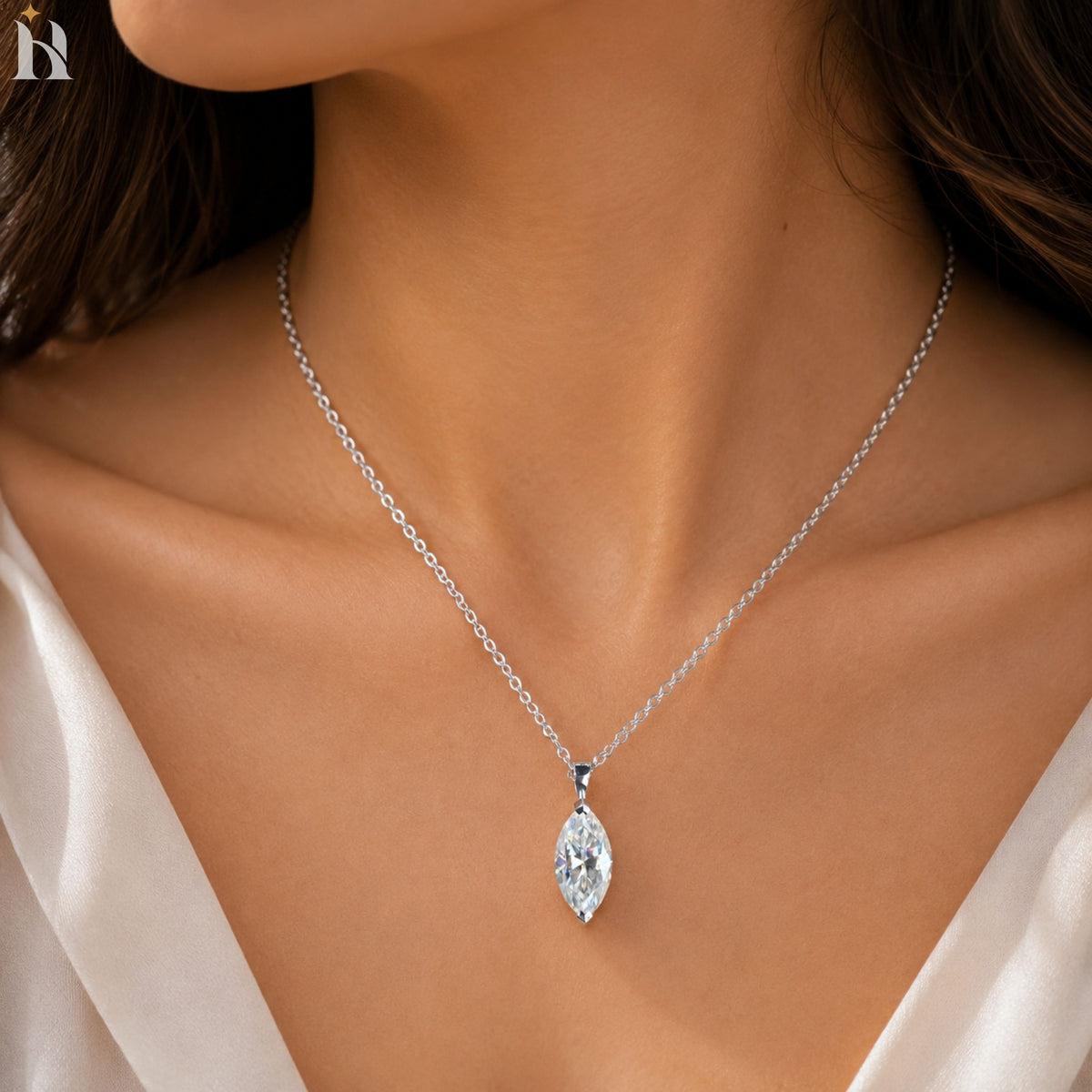 1.50 CT Marquise Cut Moissanite Solitaire 14K Solid Gold Wedding Pendant For Women