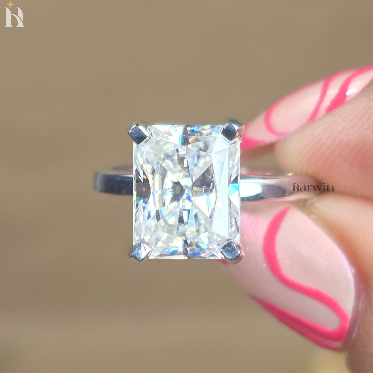 4 CT Radiant Cut Moissanite Engagement Ring With Four Prong Set One Stone Ring