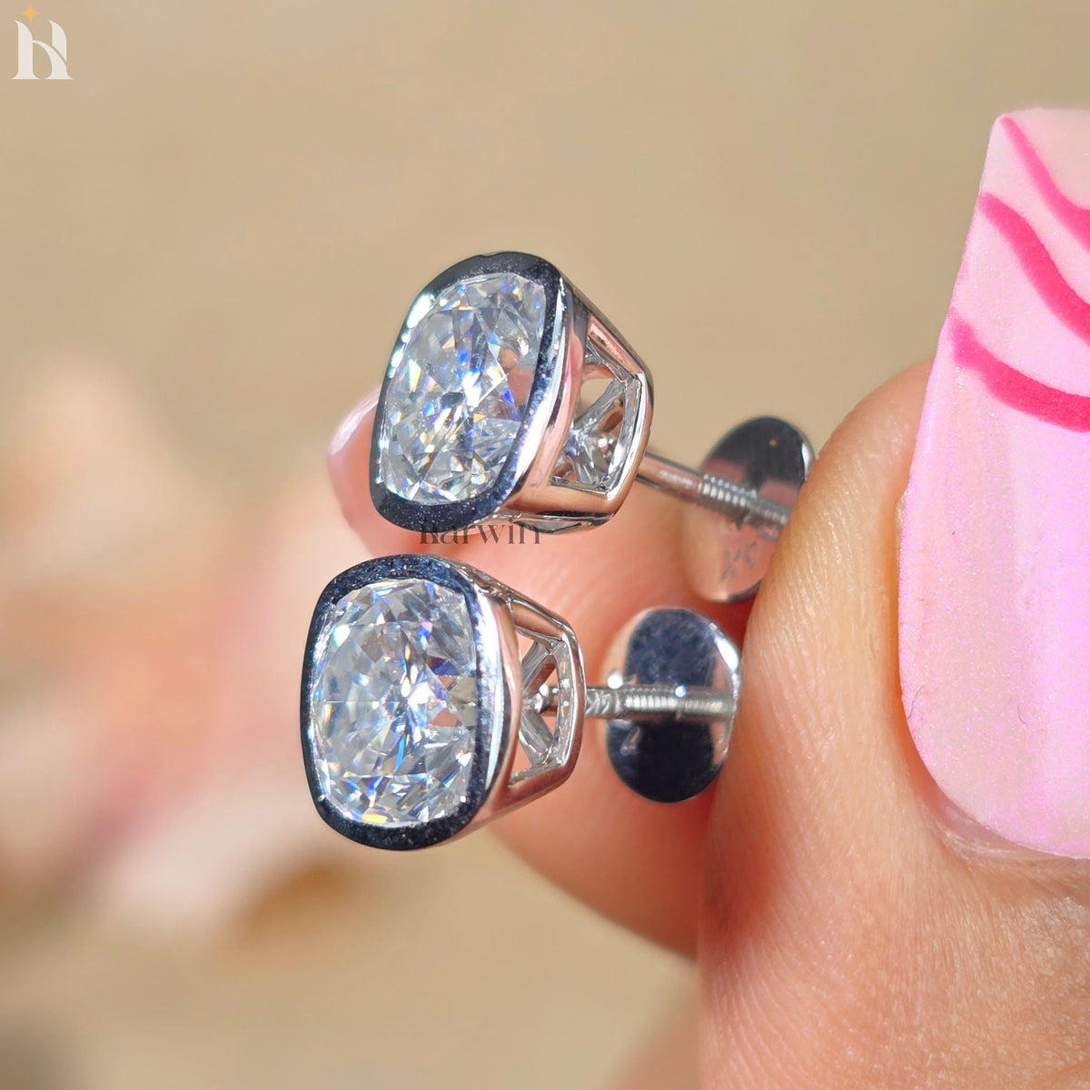 4 TCW Cushion Cut Moissanite Women's Earrings, Bezel Set Solitaire Stud Earrings