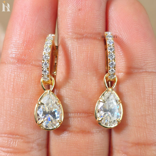 Pear Cut Moissanite Diamond Earrings, Solid Gold Dangle Drop Earrings For Women