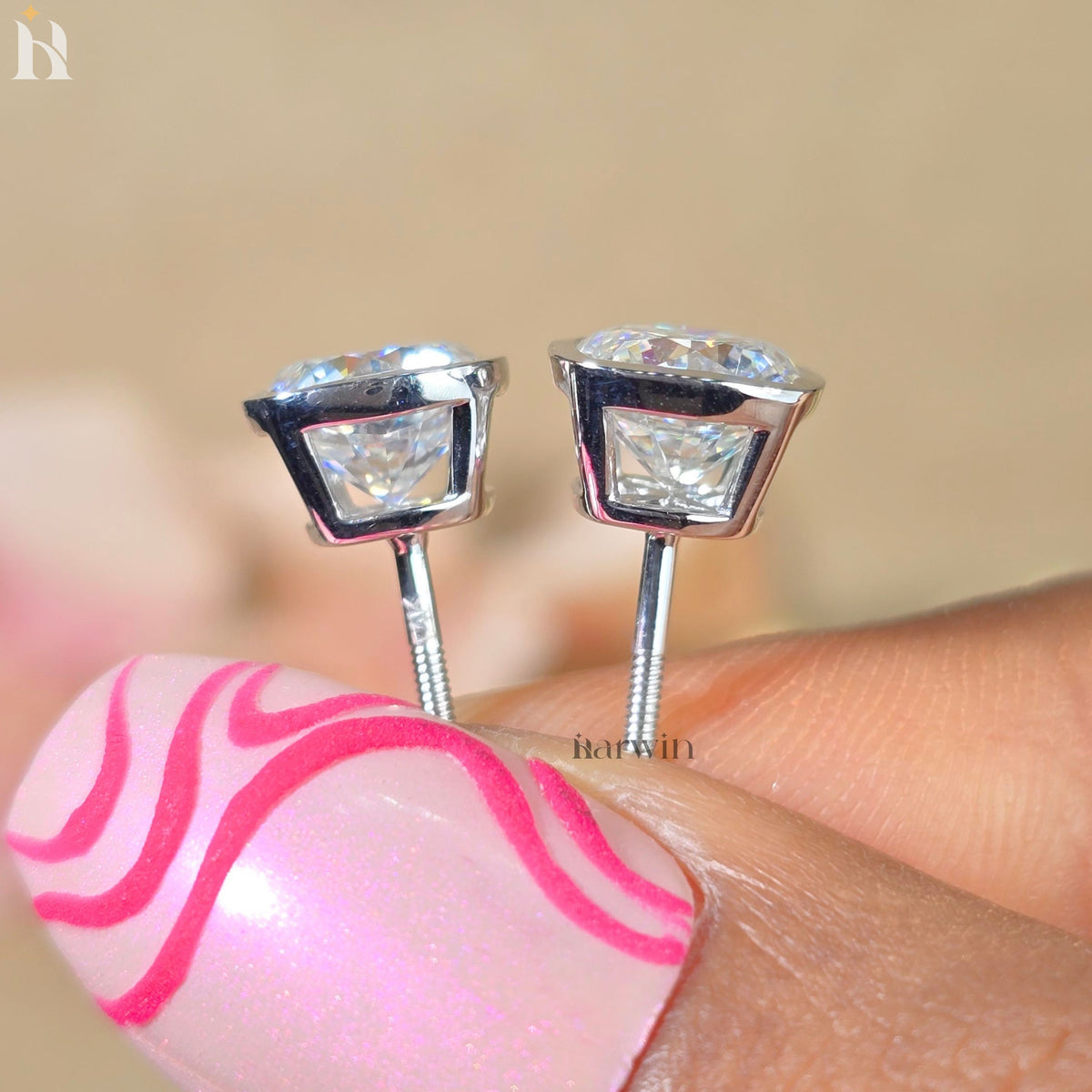 4 TCW Cushion Cut Moissanite Women's Earrings, Bezel Set Solitaire Stud Earrings