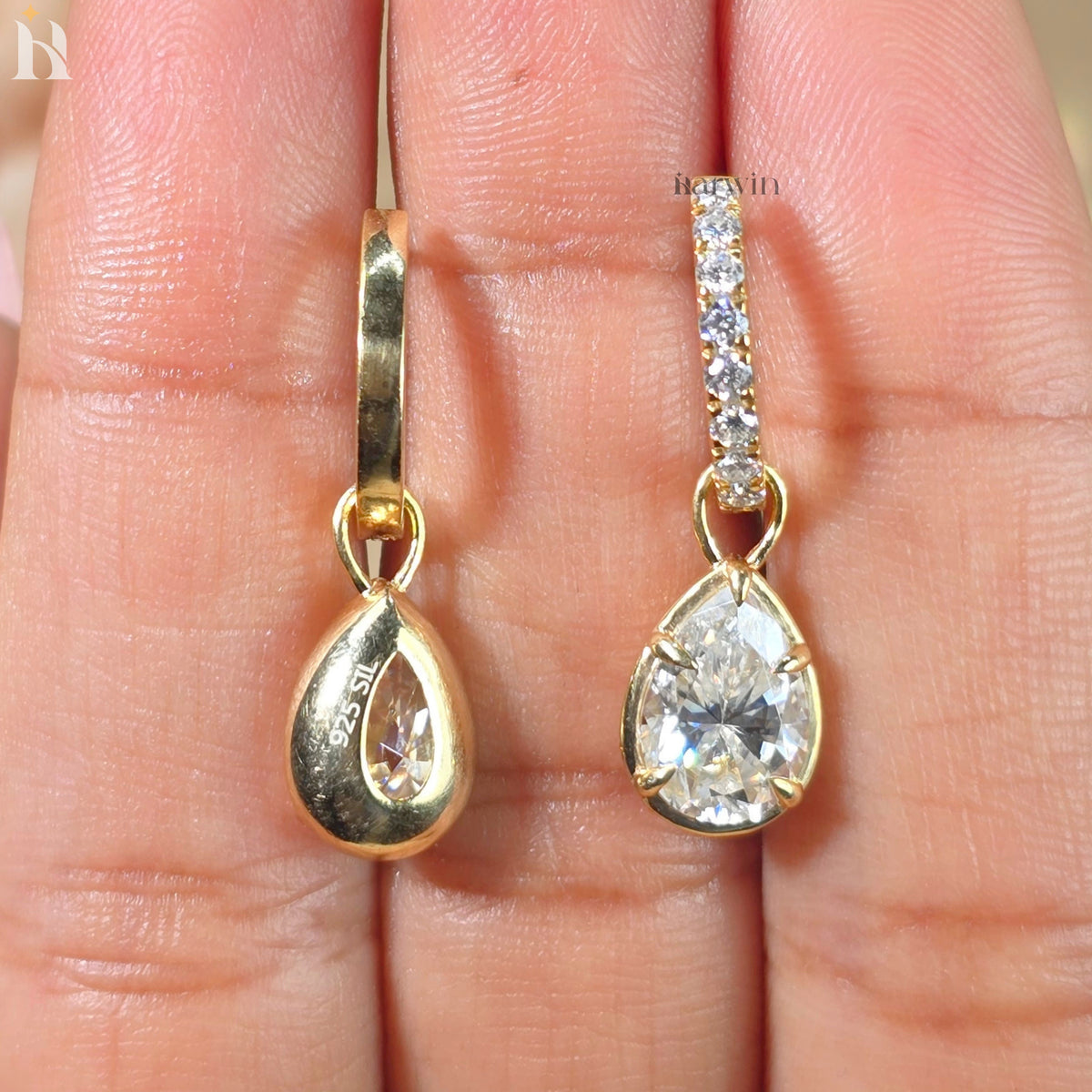 Pear Cut Moissanite Diamond Earrings, Solid Gold Dangle Drop Earrings For Women