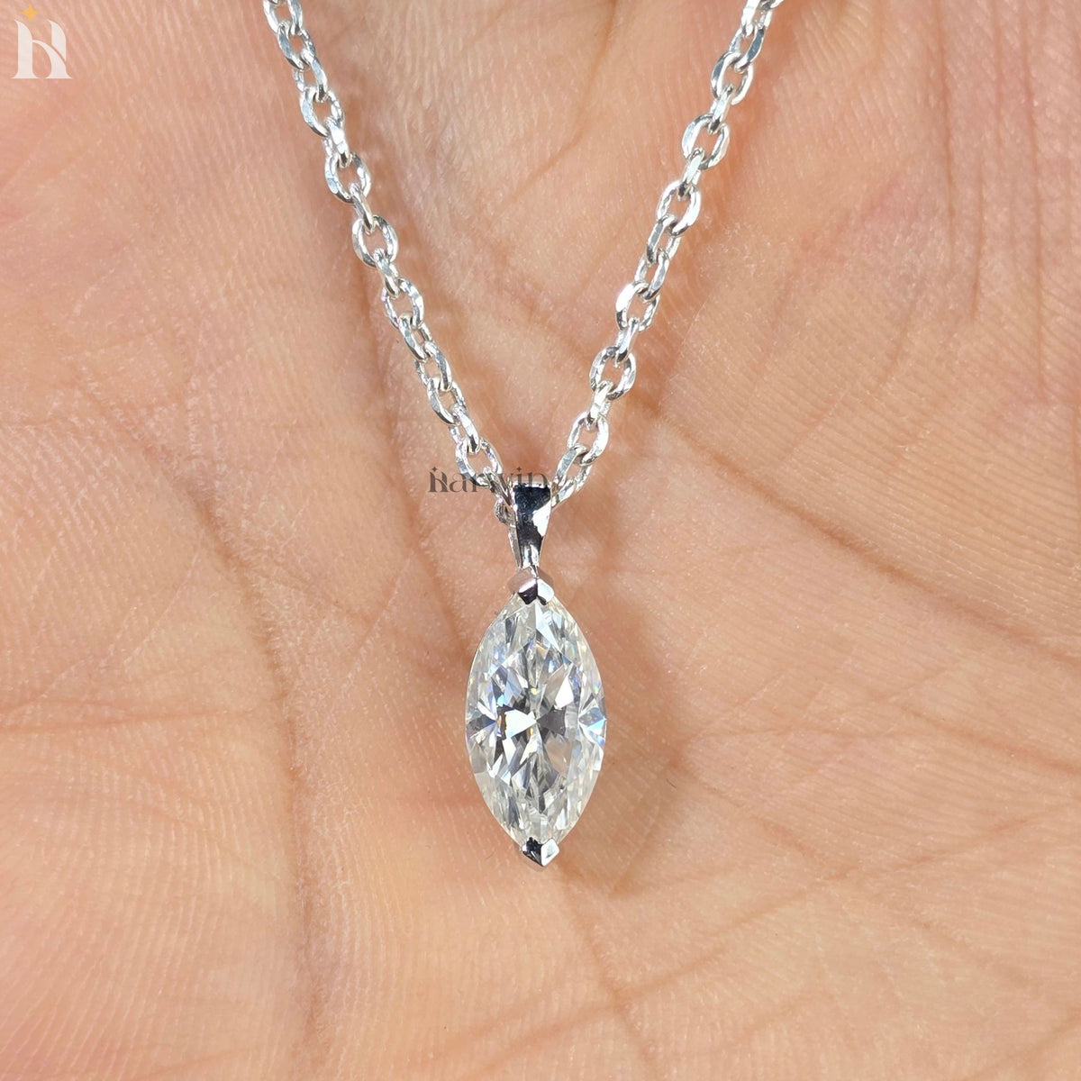 1.50 CT Marquise Cut Moissanite Solitaire 14K Solid Gold Wedding Pendant For Women