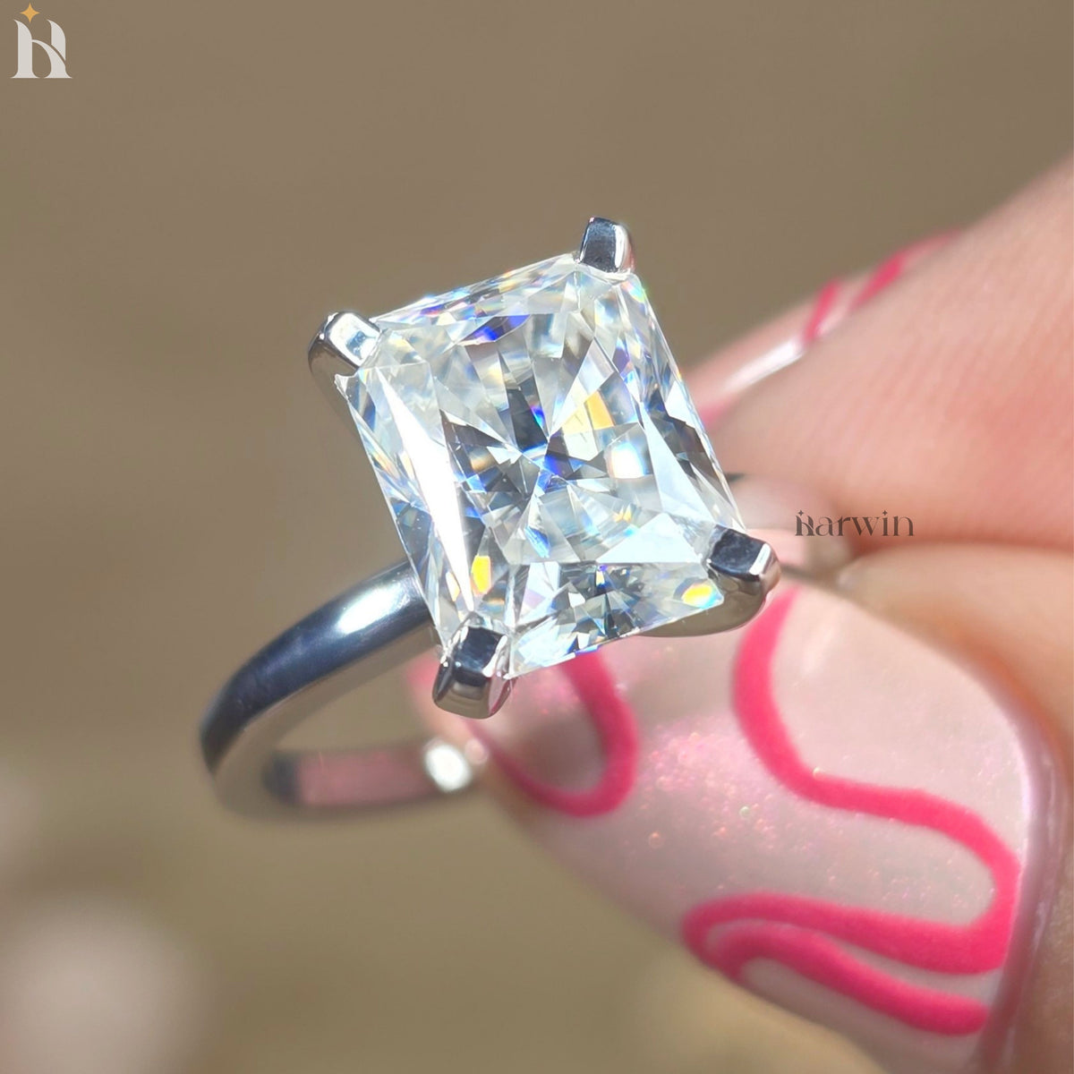 4 CT Radiant Cut Moissanite Engagement Ring With Four Prong Set One Stone Ring