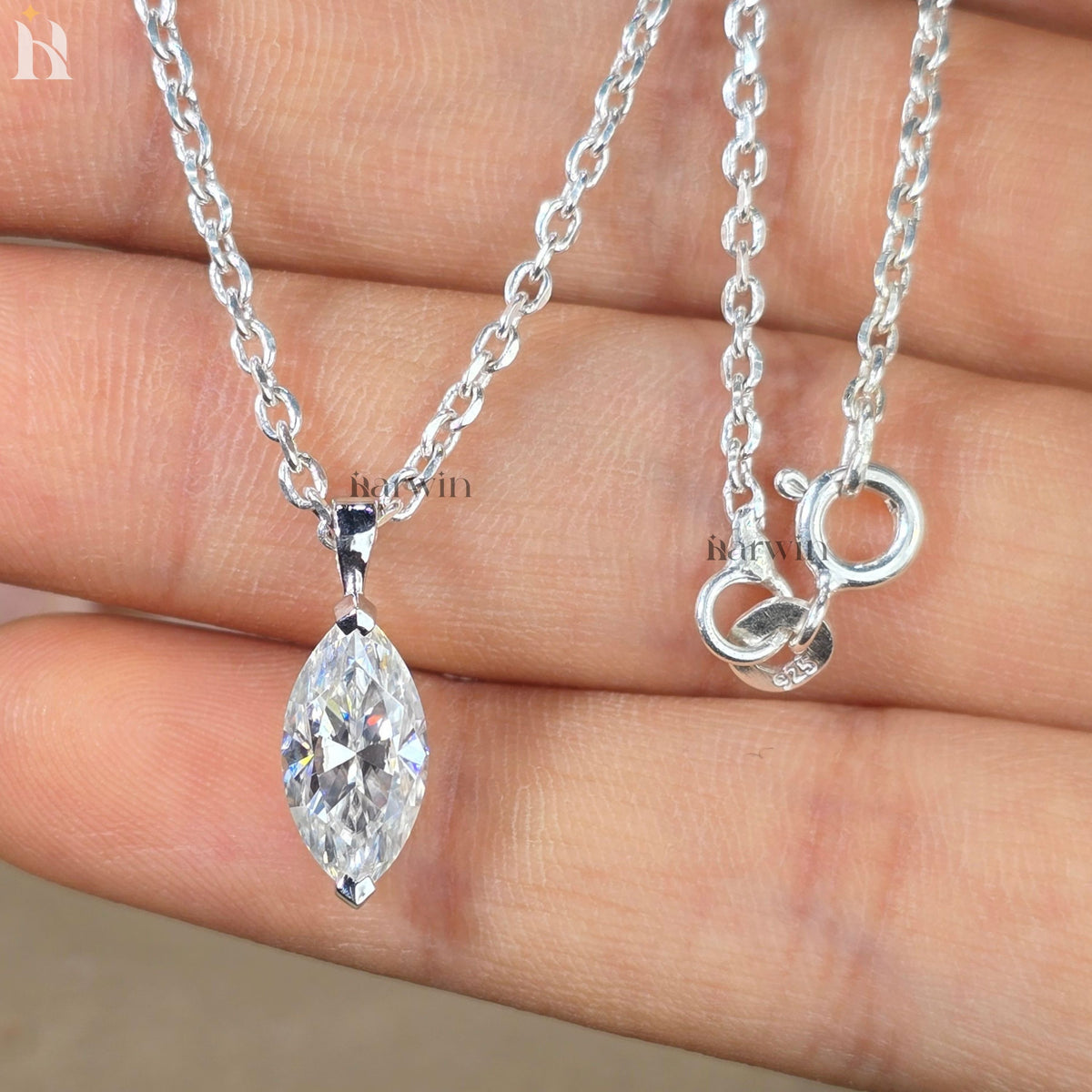 1.50 CT Marquise Cut Moissanite Solitaire 14K Solid Gold Wedding Pendant For Women