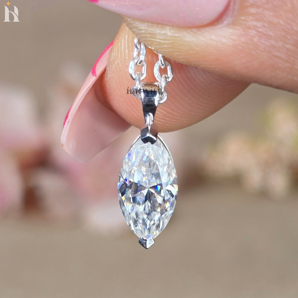 1.50 CT Marquise Cut Moissanite Solitaire 14K Solid Gold Wedding Pendant For Women