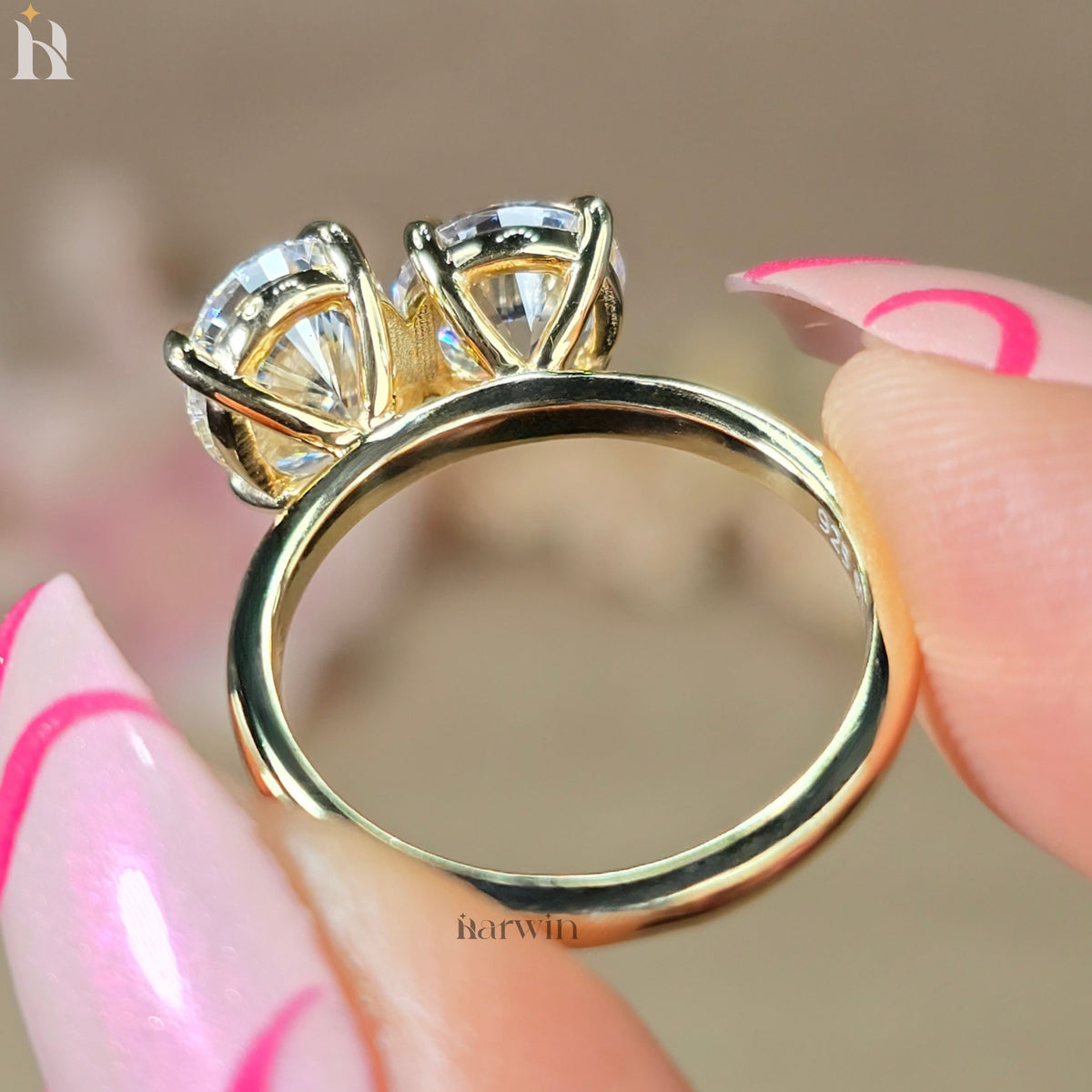 Oval & Round  Moissanite Toi Et Moi Two Stone prong set Engagement Unique Bridal Gift