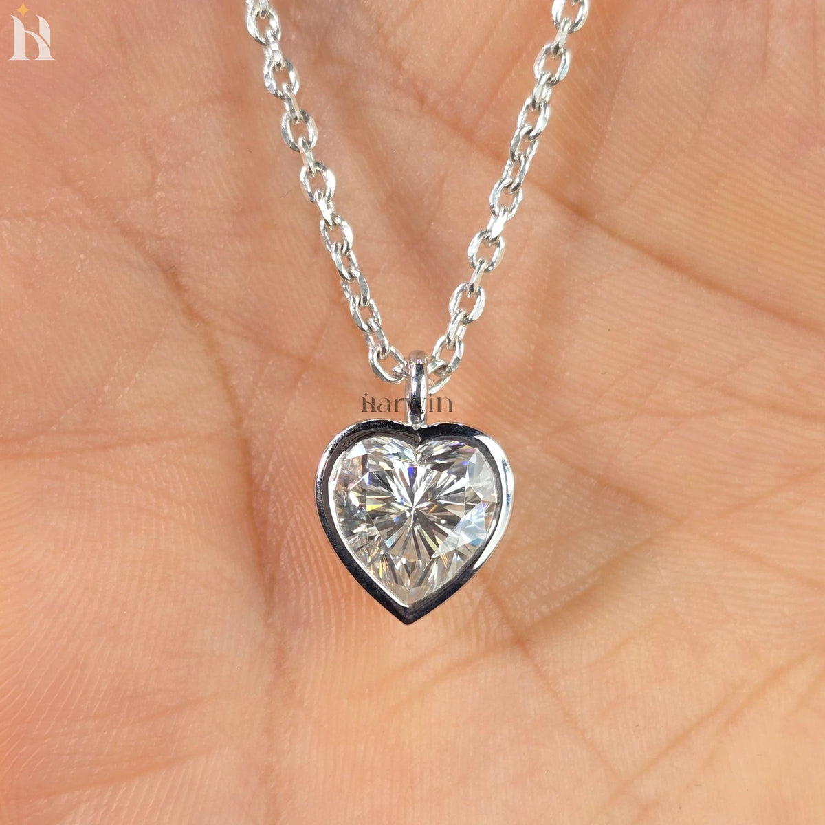 3CT Heart Cut Moissanite Diamond Pendant, 14K Solid Yellow Bezel Set Neckless