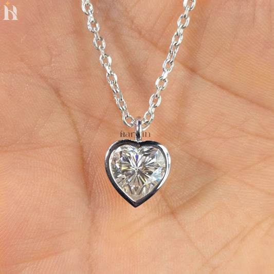 3CT Heart Cut Moissanite Diamond Pendant, 14K Solid Yellow Bezel Set Neckless