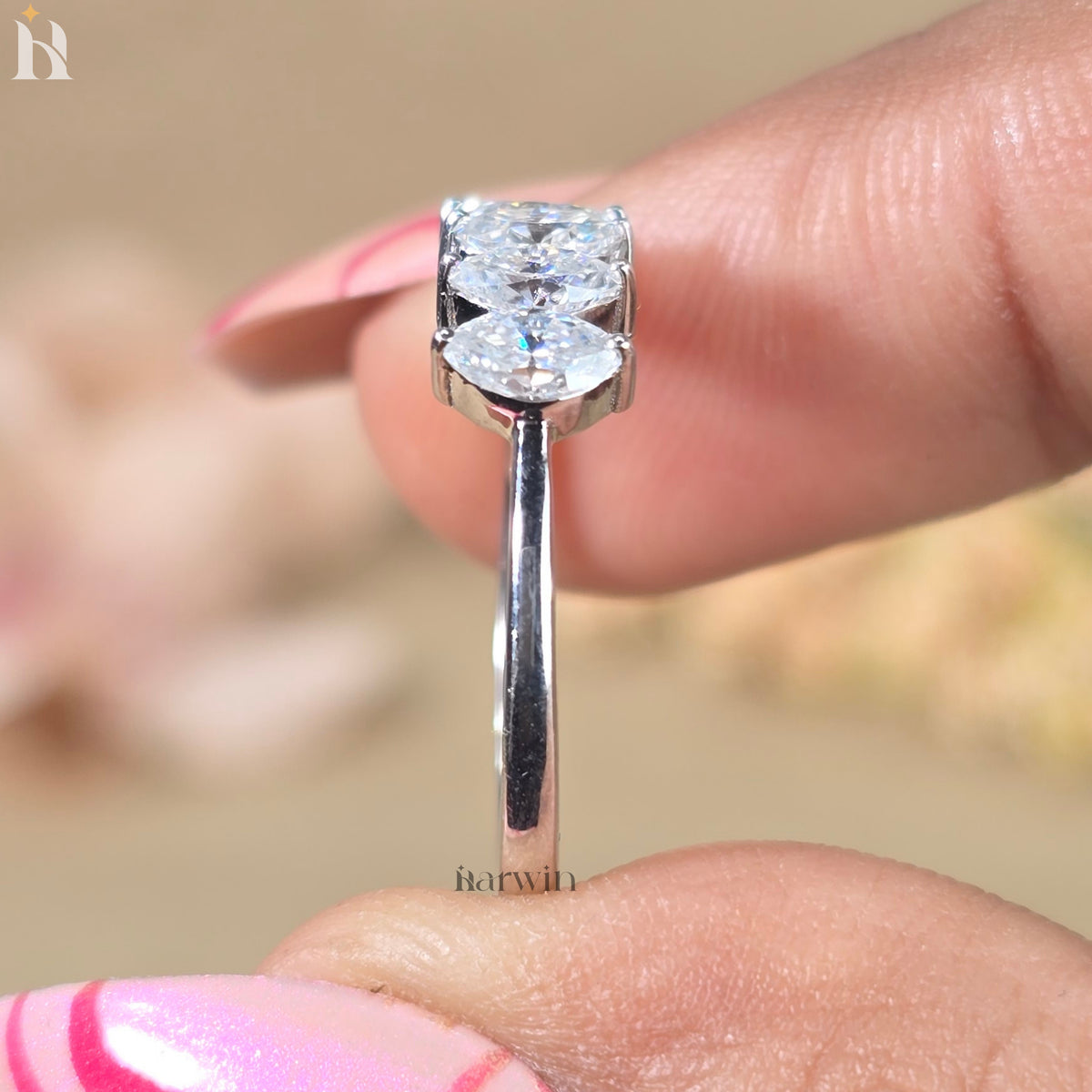 Marquise Cut Moissanite Five Stone Ring, Graduating Diamond Anniversary Band, Engagement Ring