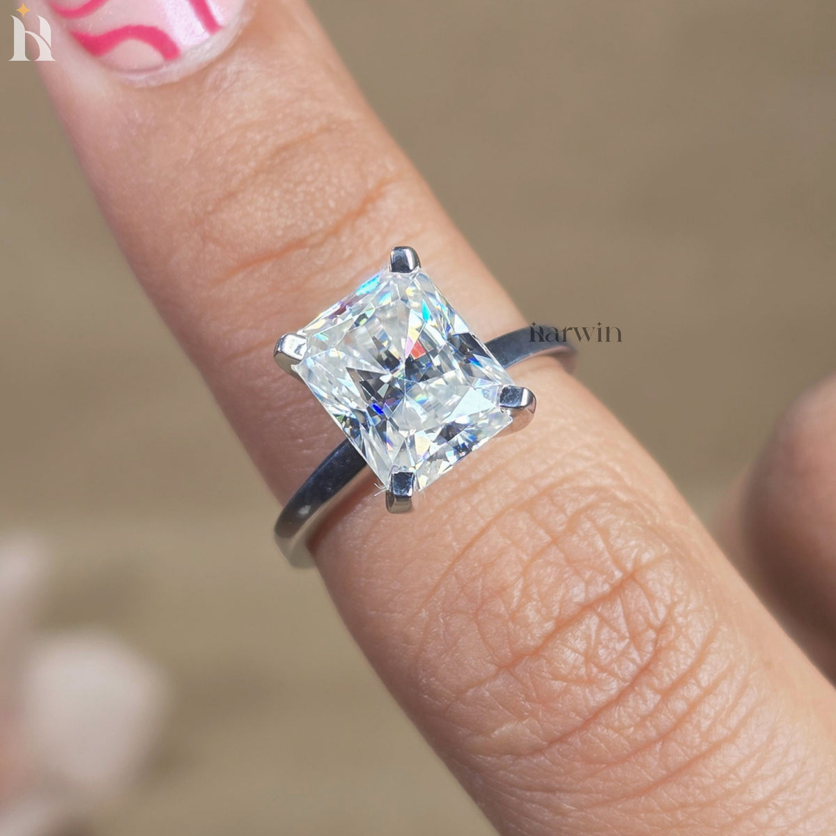4 CT Radiant Cut Moissanite Engagement Ring With Four Prong Set One Stone Ring