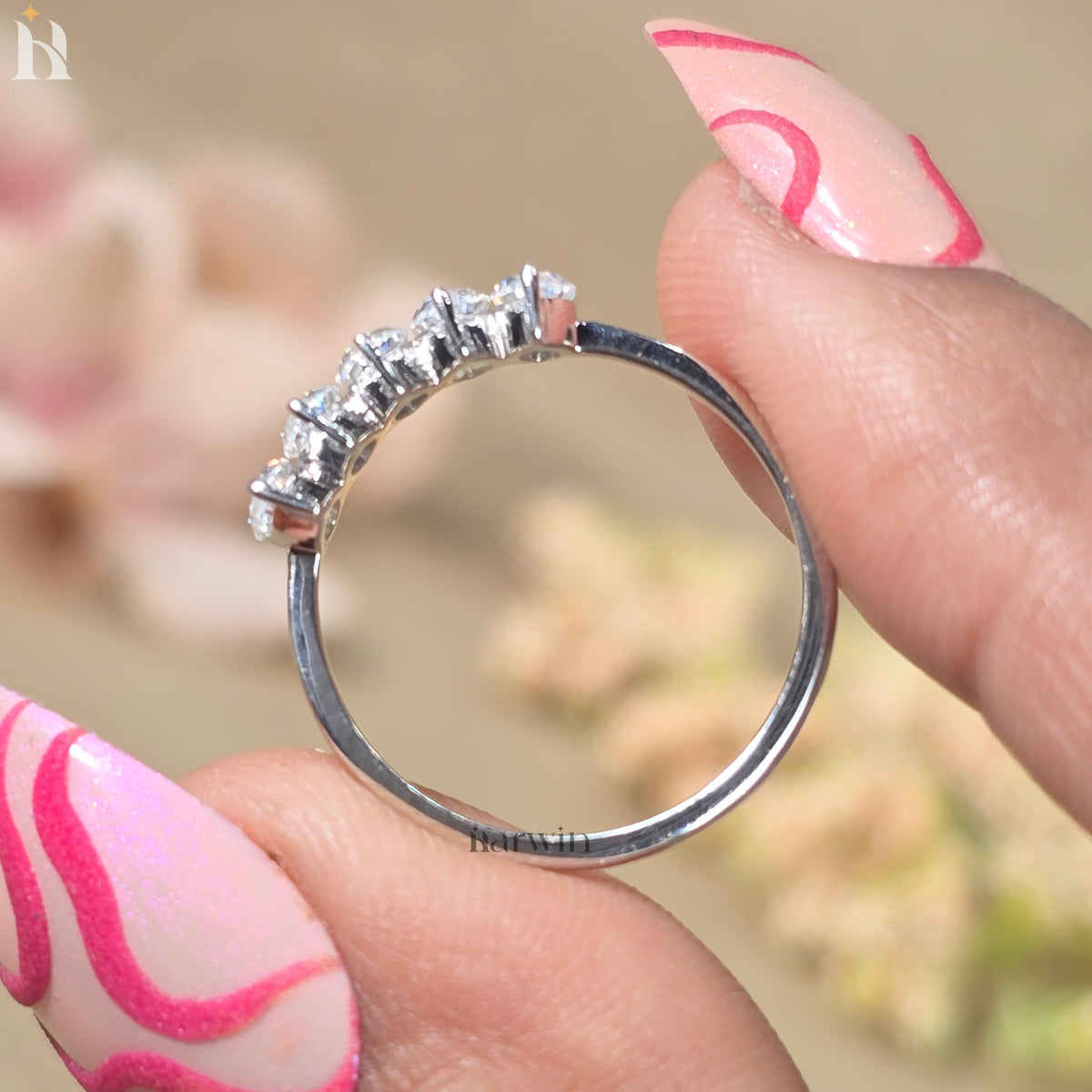 Marquise Cut Moissanite Five Stone Ring, Graduating Diamond Anniversary Band, Engagement Ring
