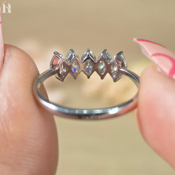 Marquise Cut Moissanite Five Stone Ring, Graduating Diamond Anniversary Band, Engagement Ring