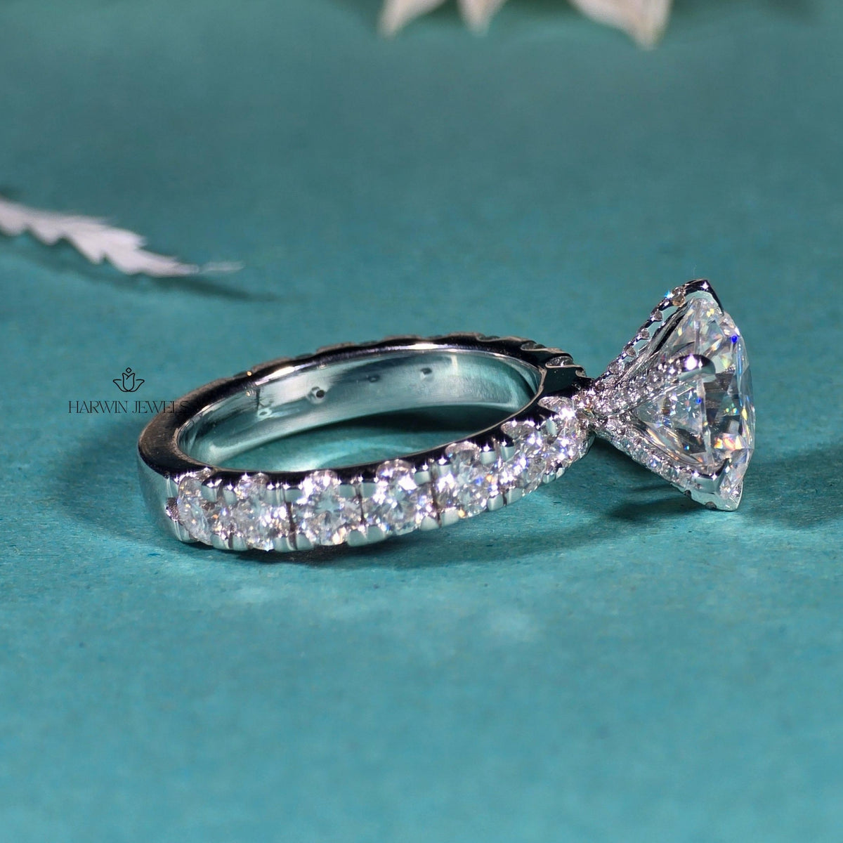 3CT Round Cut Moissanite Engagement Ring, 14k Solid Gold Six Prong Setting Solitaire Ring