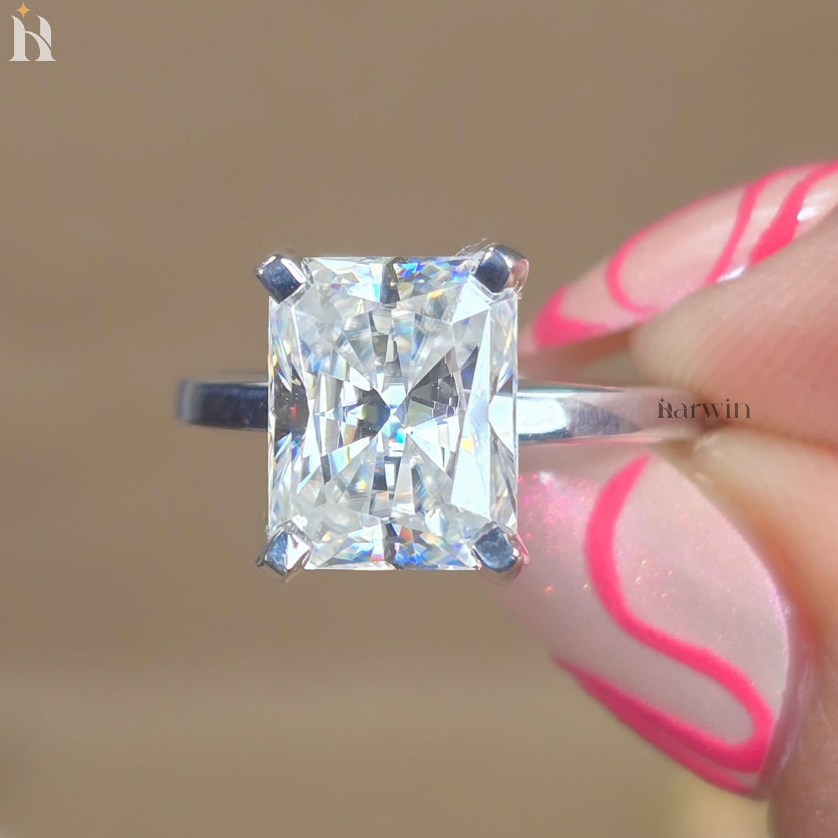 4 CT Radiant Cut Moissanite Engagement Ring With Four Prong Set One Stone Ring