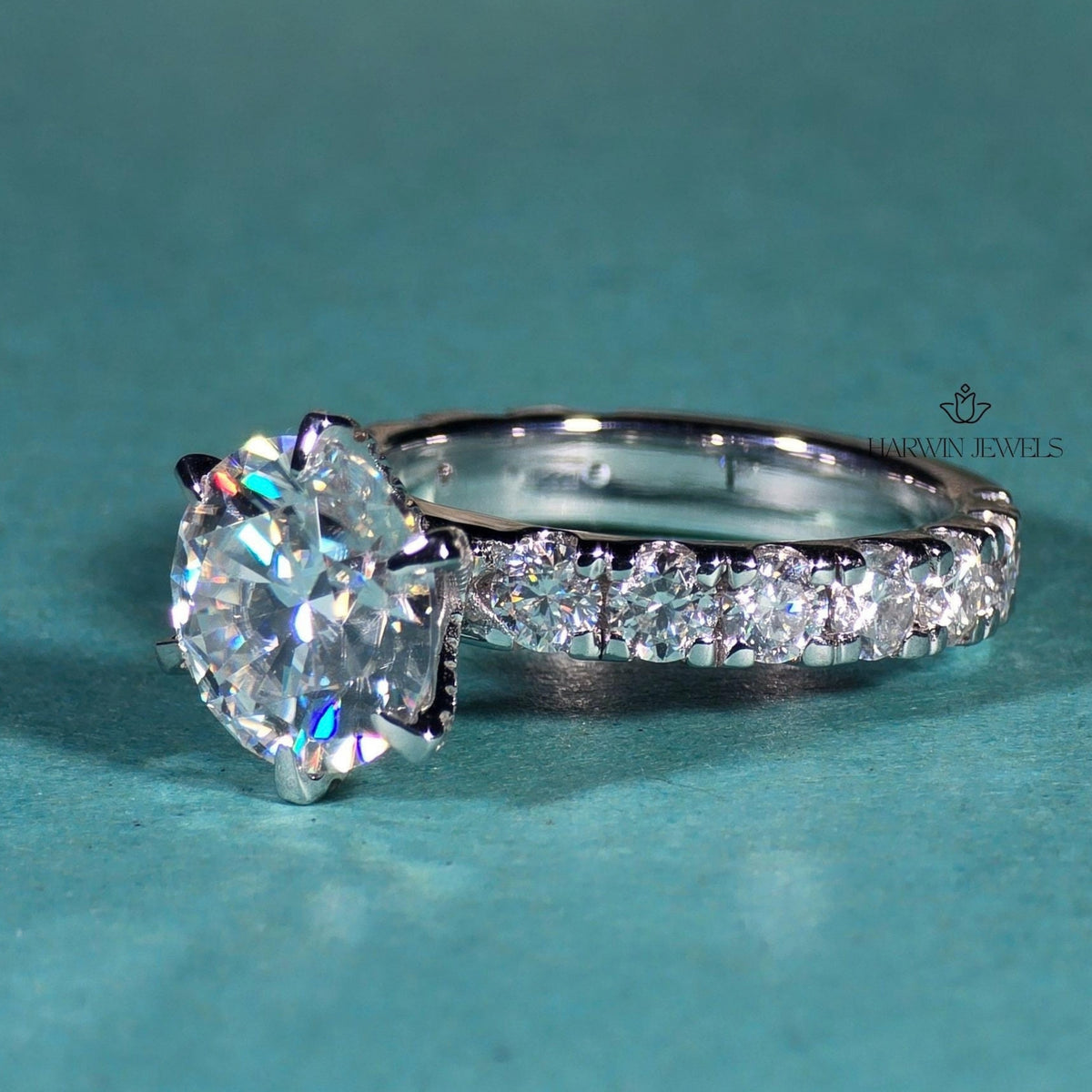 3CT Round Cut Moissanite Engagement Ring, 14k Solid Gold Six Prong Setting Solitaire Ring