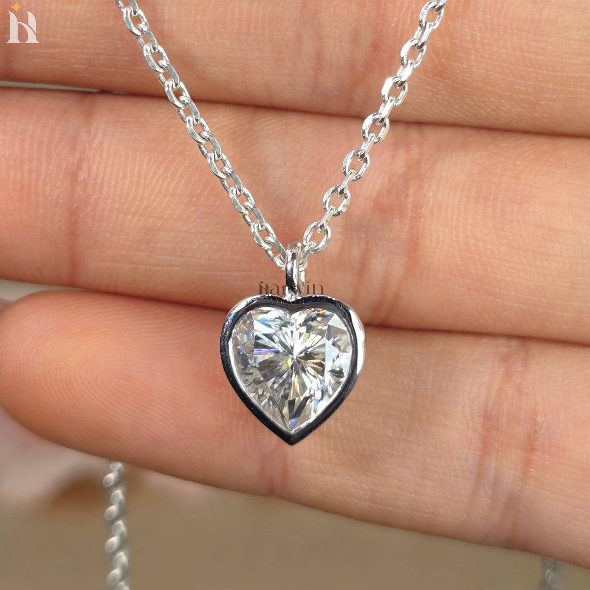 3CT Heart Cut Moissanite Diamond Pendant, 14K Solid Yellow Bezel Set Neckless