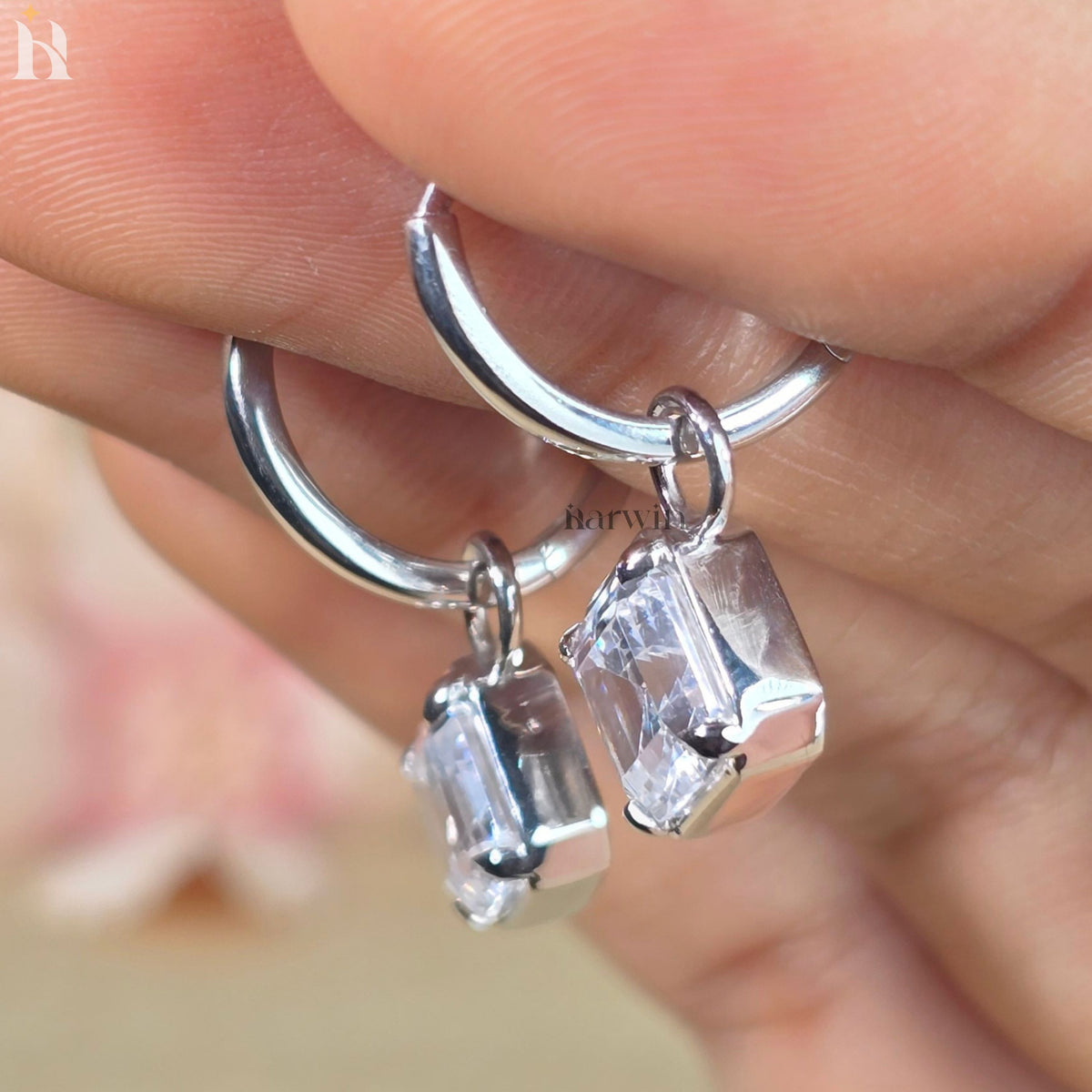 Asscher Cut Moissanite Diamond Earrings, Lever Back Hoop Dangle Drop Solitaire Earrings
