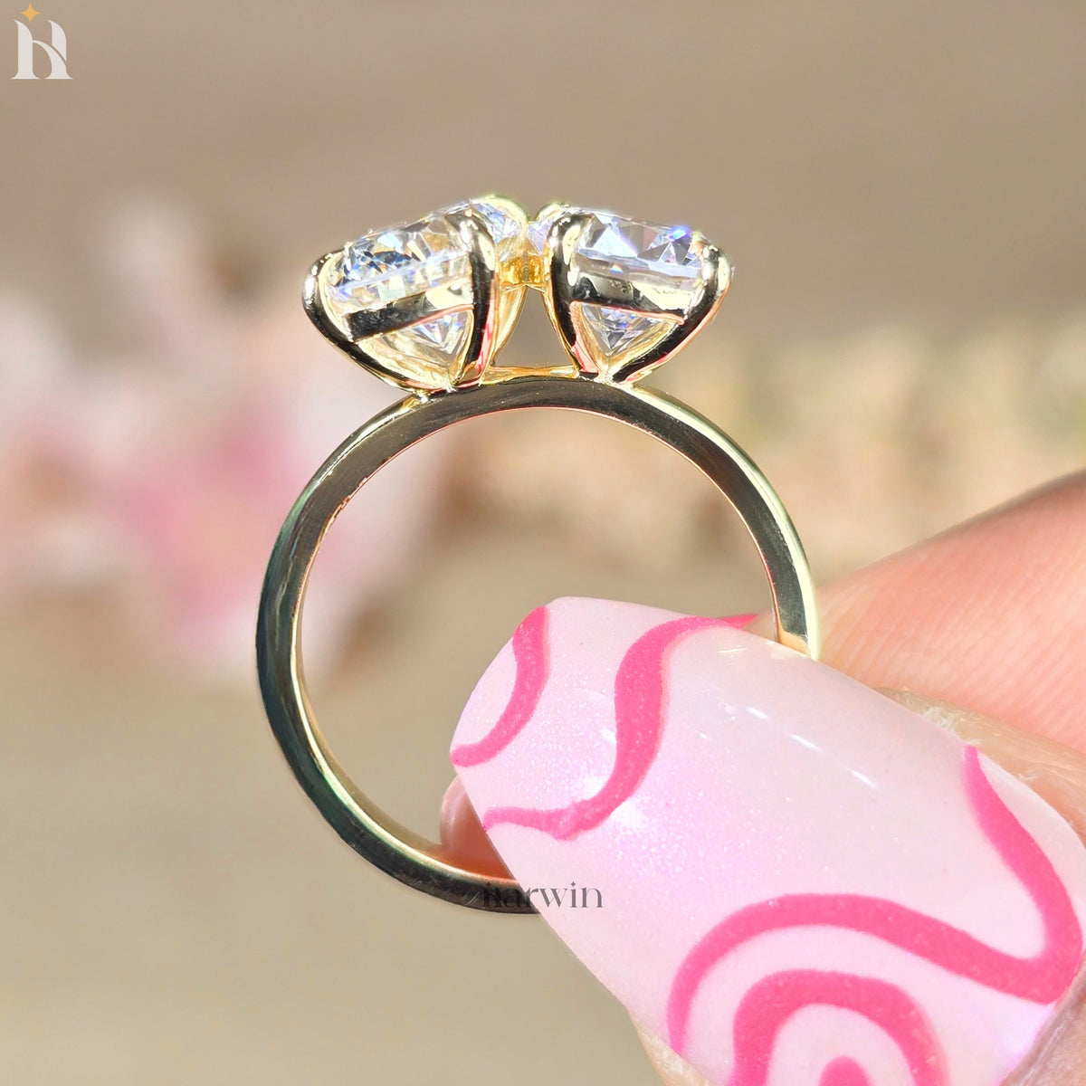 Oval & Round  Moissanite Toi Et Moi Two Stone prong set Engagement Unique Bridal Gift