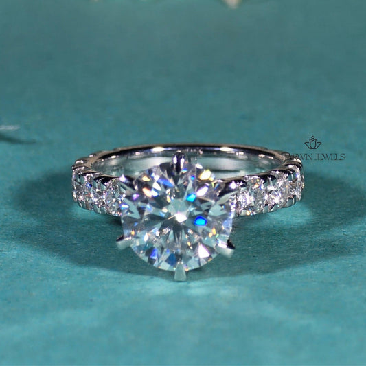 3CT Round Cut Moissanite Engagement Ring, 14k Solid Gold Six Prong Setting Solitaire Ring