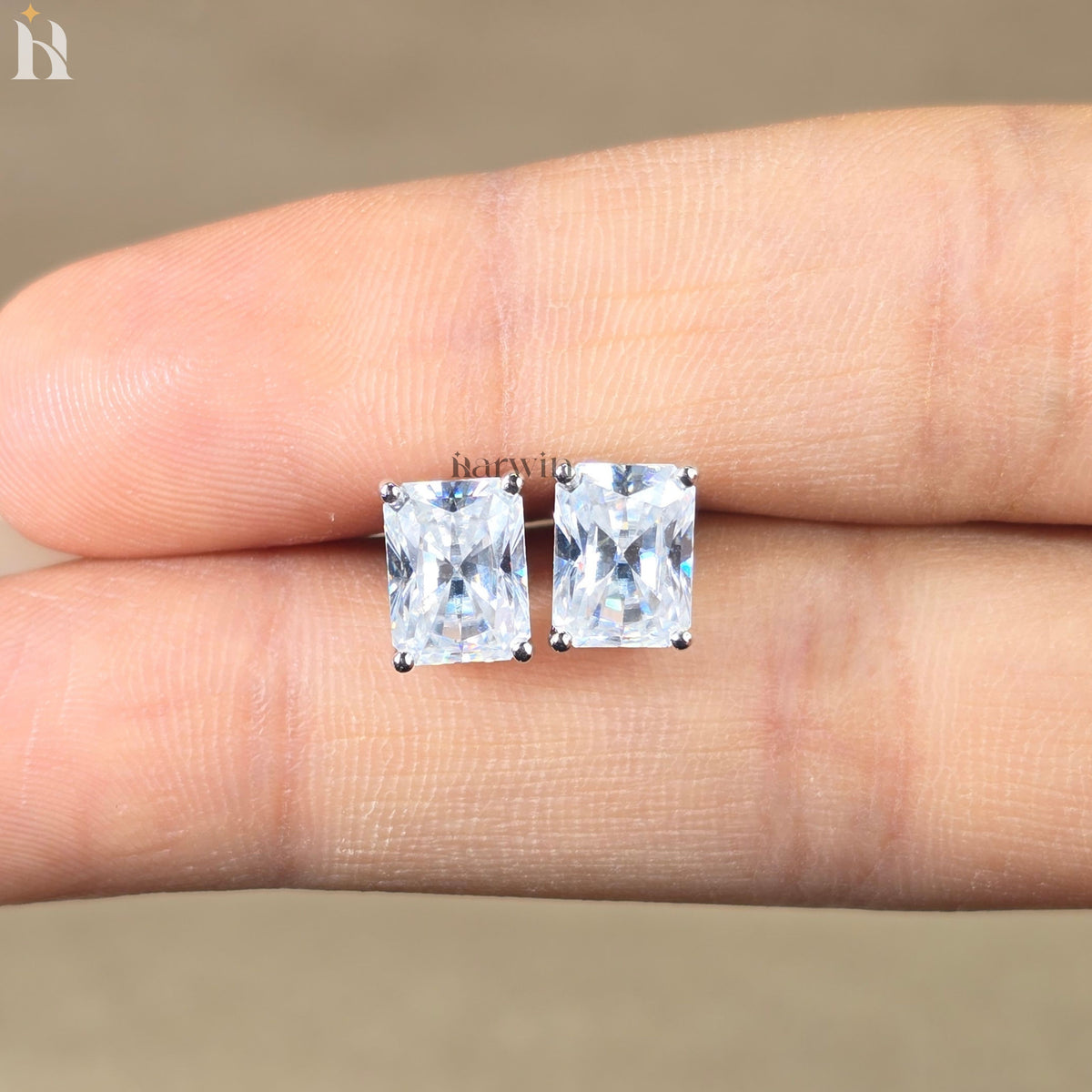 Radiant Cut Moissanite Stud, Prong And Basket Setting Screw Back Earring