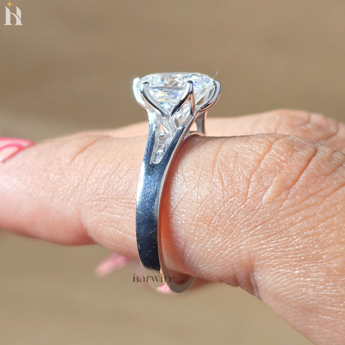 3CT Oval Cut Moissanite Tulip Setting Engagement Ring, Solid Silver Floral Ring