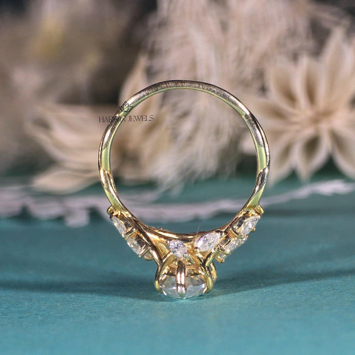 3 CT Marquise Cut Moissanite Engagement Ring Side Stone Solid Gold Ring