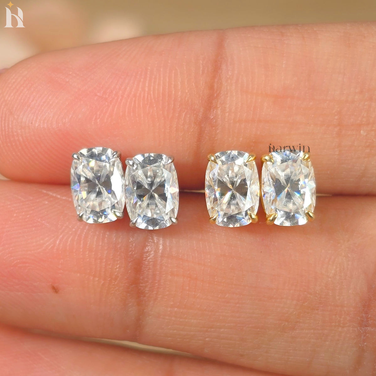Sparking Cushion Moissanite Solitaire Stud Earrings, Everyday Elegance, Bridal Jewelry Gift for Her