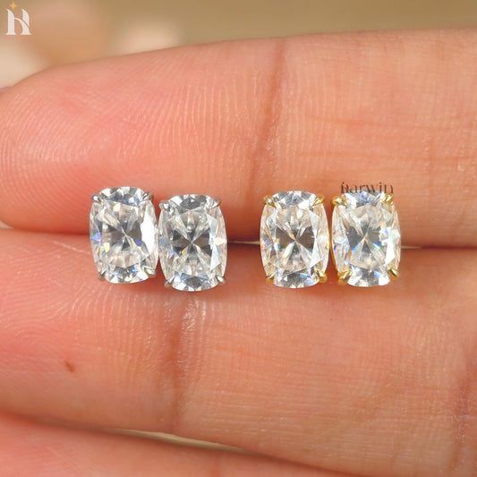 Sparking Cushion Moissanite Solitaire Stud Earrings, Everyday Elegance, Bridal Jewelry Gift for Her