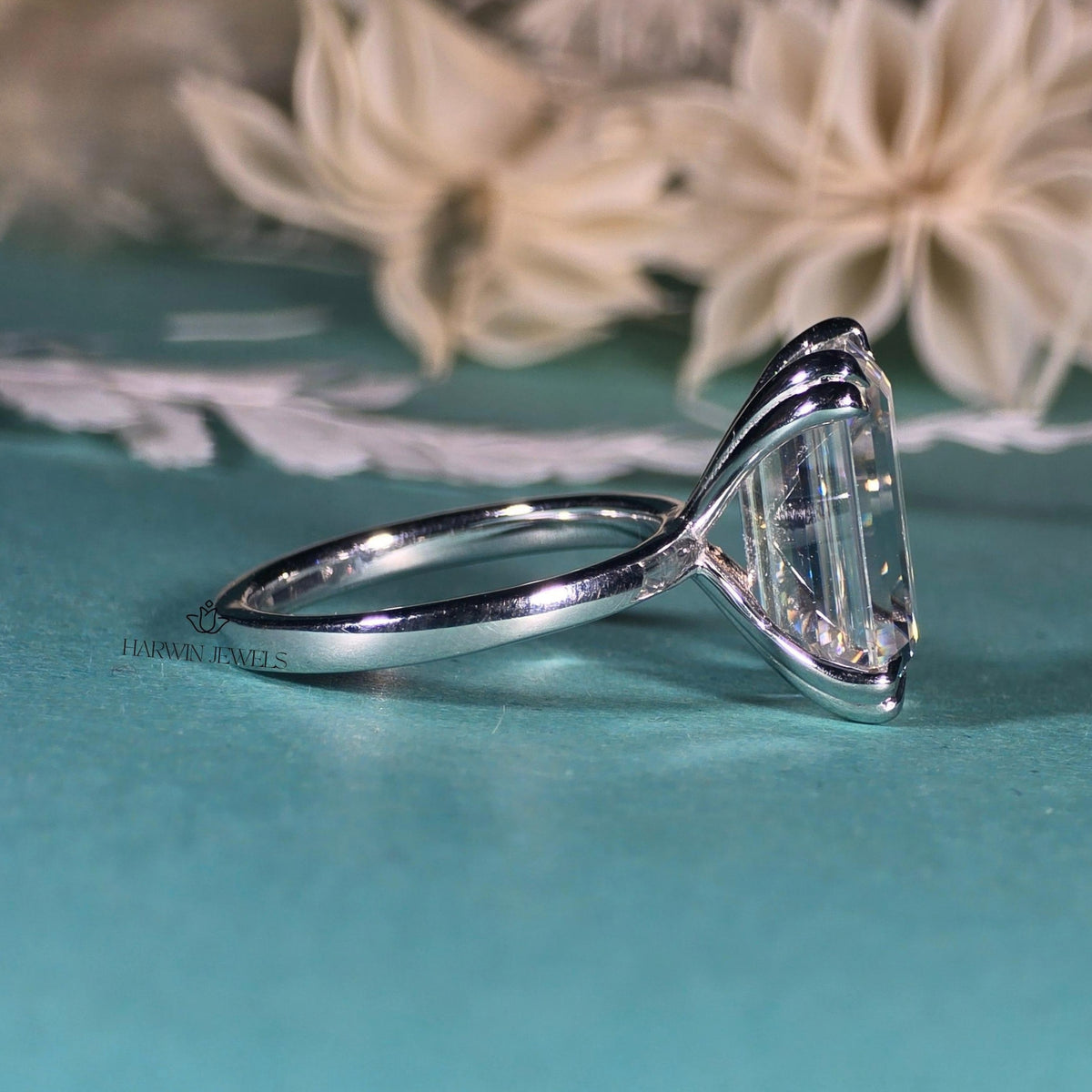 4 CT Emerald Cut Engagement Ring, , Double Claw Four Prong Set Wedding Ring