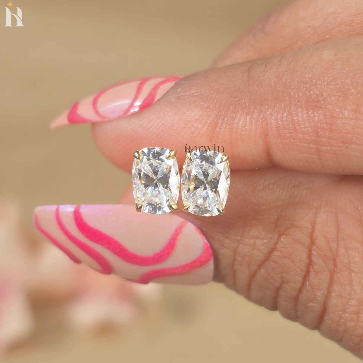 Sparking Cushion Moissanite Solitaire Stud Earrings, Everyday Elegance, Bridal Jewelry Gift for Her