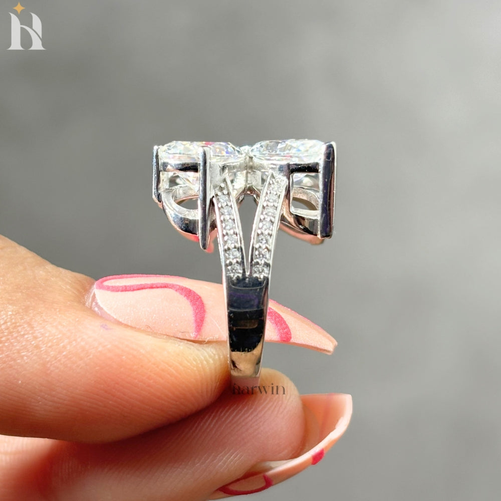 Butterfly Moissanite Diamond Ring, 14K White Gold, Marquise & Pear Cut, Unique Women’s Engagement
