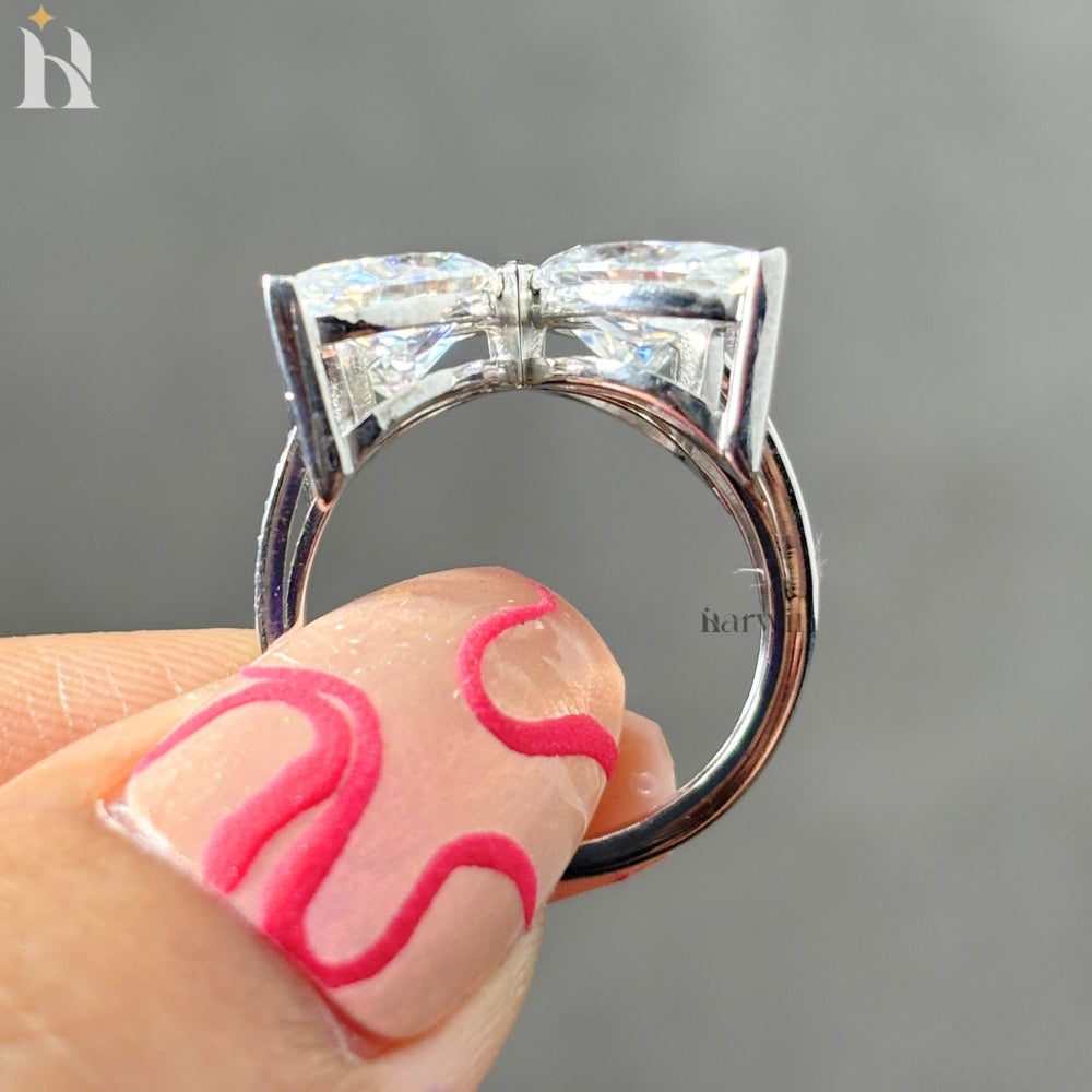 Butterfly Moissanite Diamond Ring, 14K White Gold, Marquise & Pear Cut, Unique Women’s Engagement