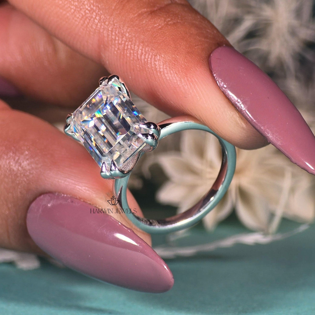 4 CT Emerald Cut Engagement Ring, , Double Claw Four Prong Set Wedding Ring