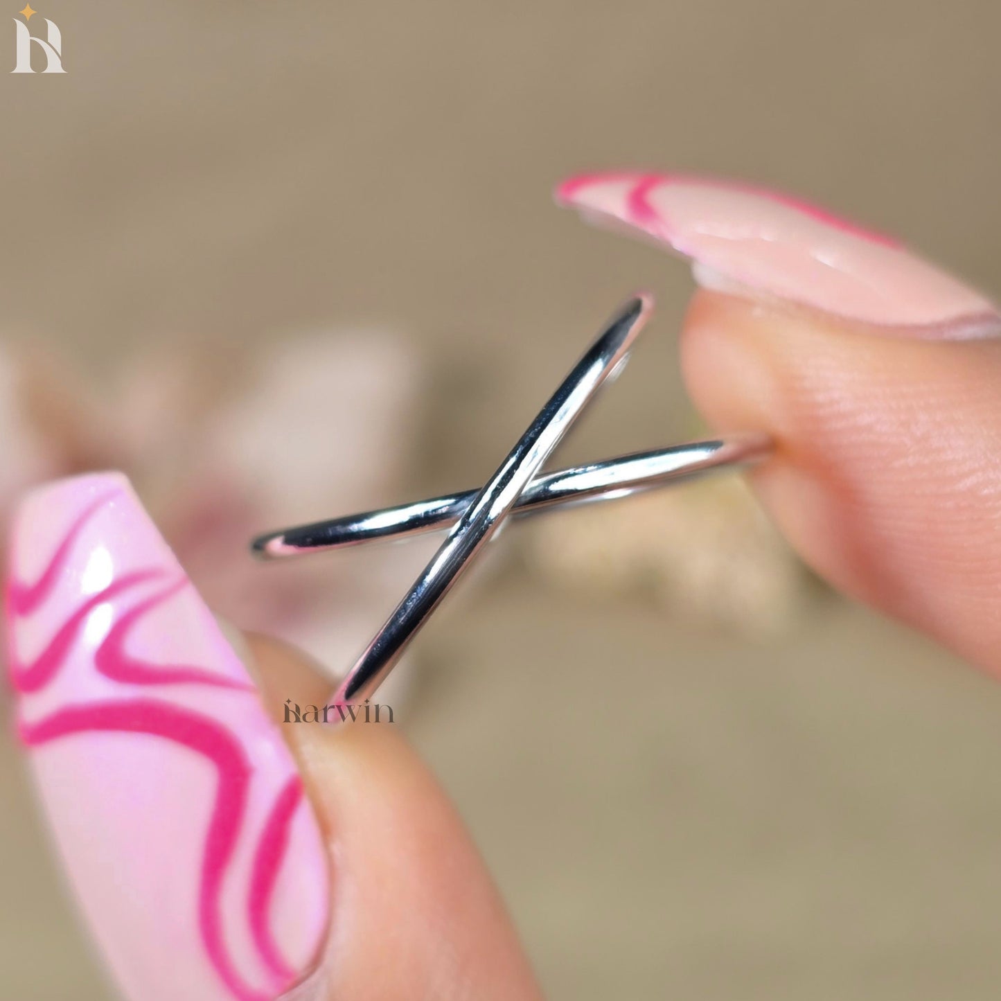 Criss Cross X Ring in Double Dainty Minimalist Crossover Ring