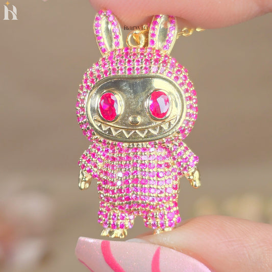 Pink CZ Diamond Teddy Bear Pendant | 925 Sterling Silver Bling Necklace