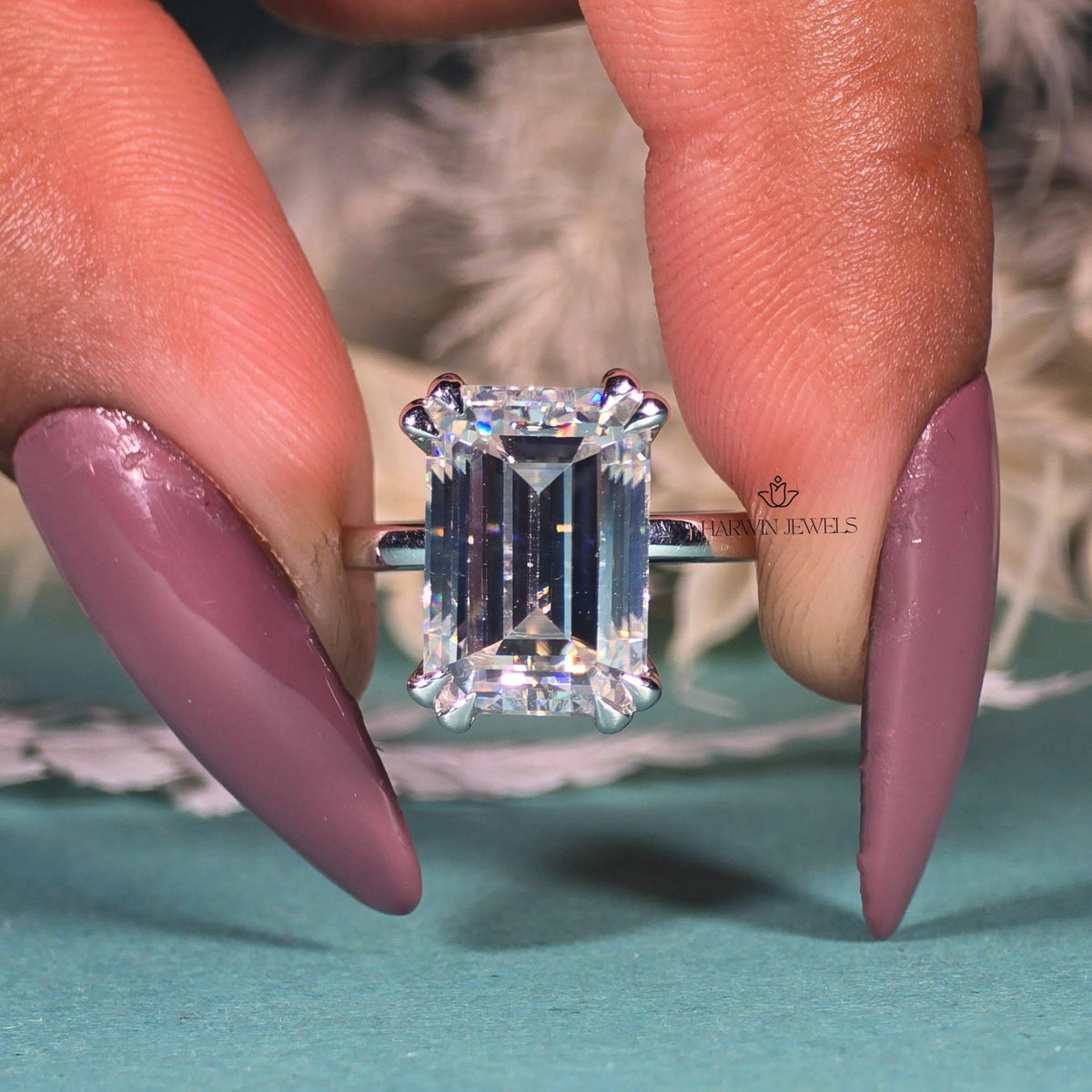 4 CT Emerald Cut Engagement Ring, , Double Claw Four Prong Set Wedding Ring