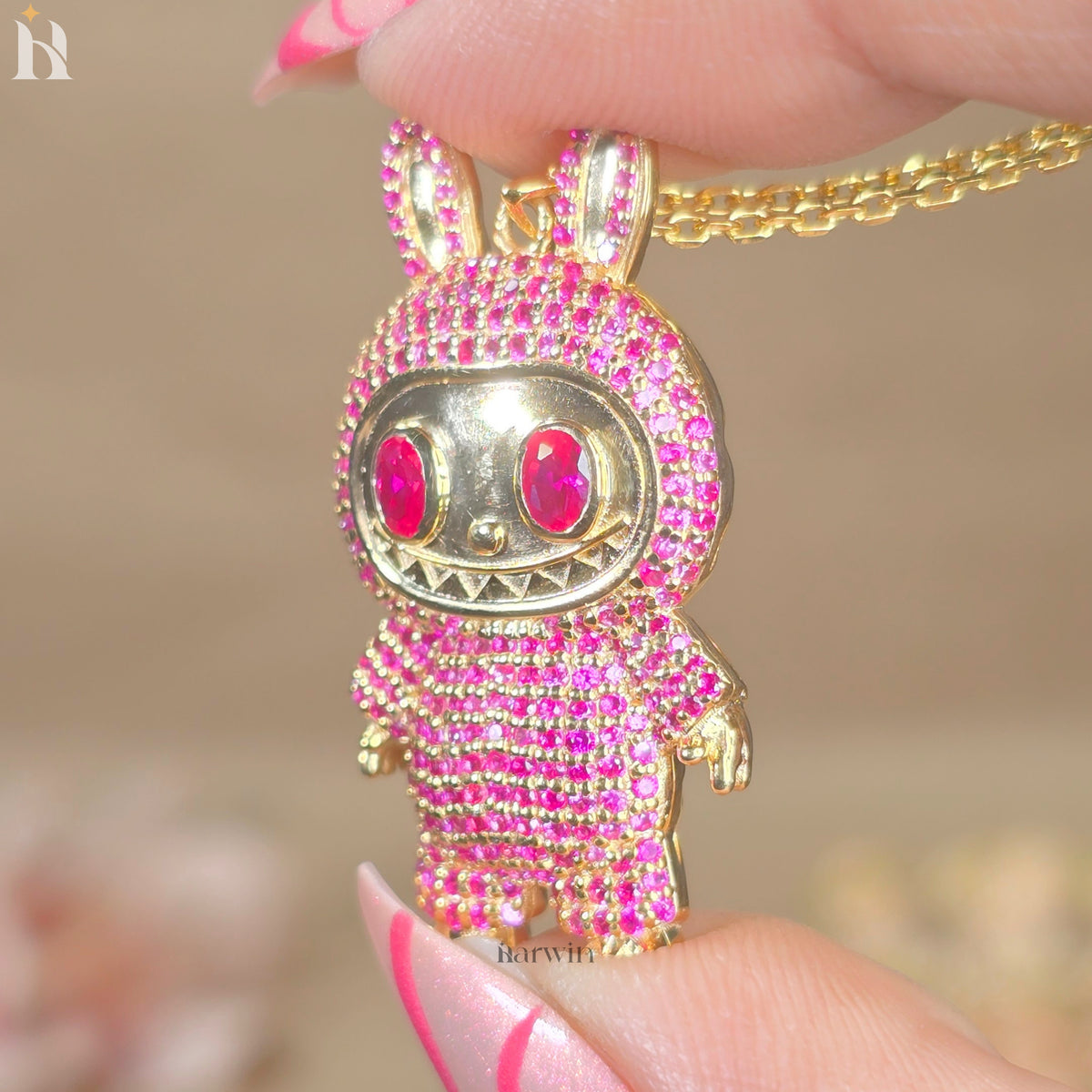 Pink CZ Diamond Teddy Bear Pendant | 925 Sterling Silver Bling Necklace