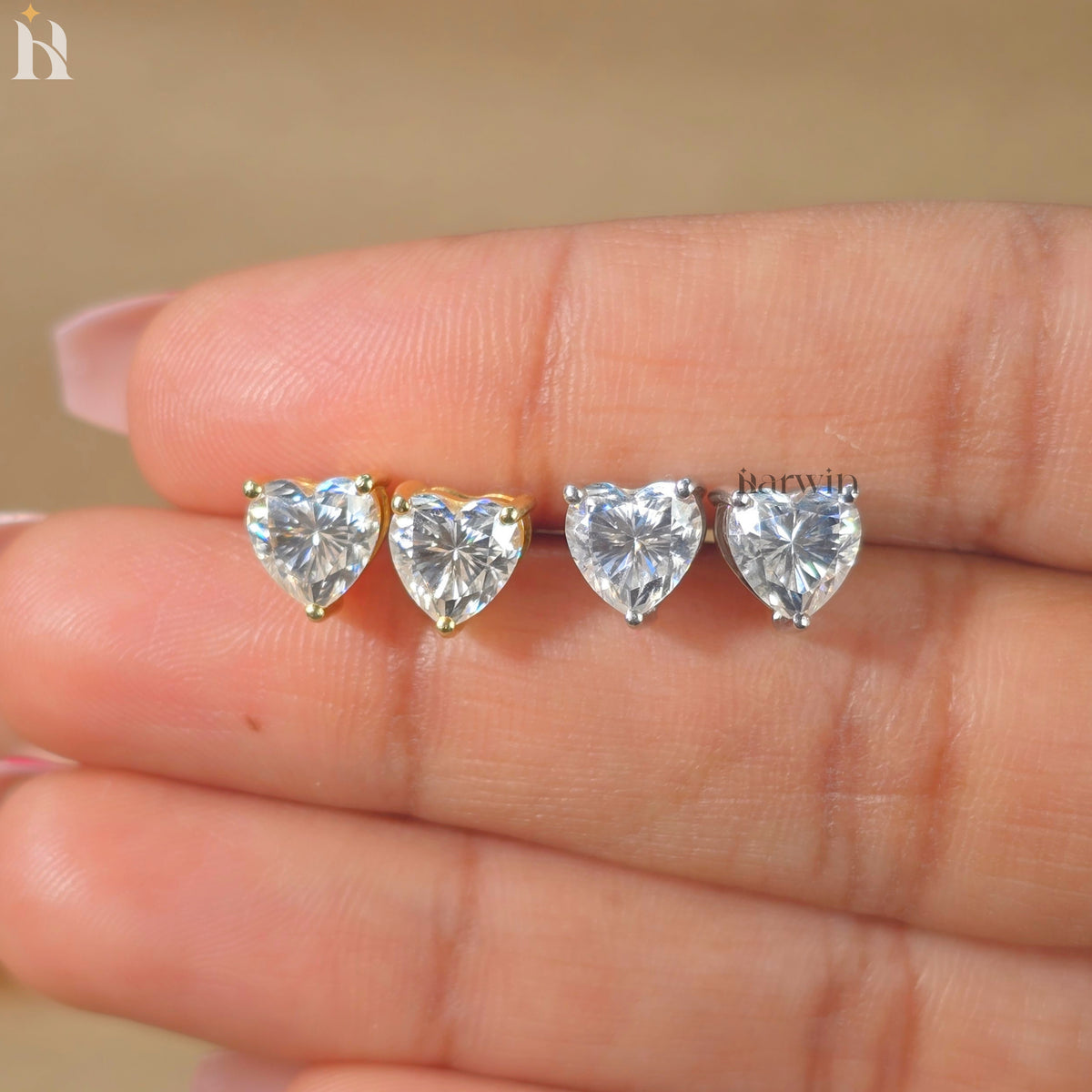 2TCW Heart Cut Moissanite Diamond Prong Setting Stud Earrings, Push  Back Solitaire Earrings