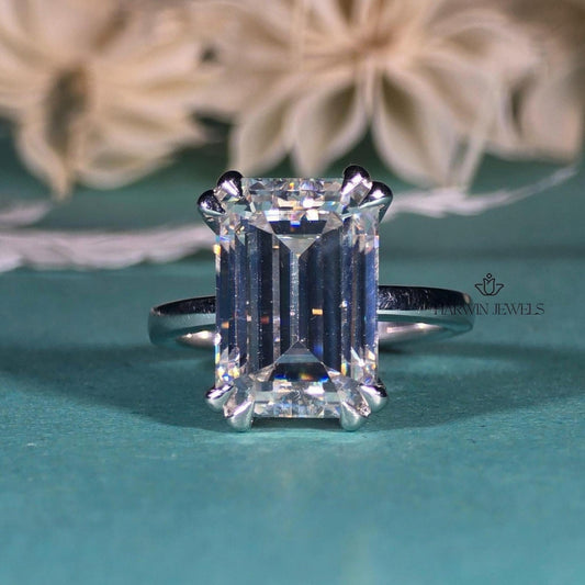 4 CT Emerald Cut Engagement Ring, , Double Claw Four Prong Set Wedding Ring