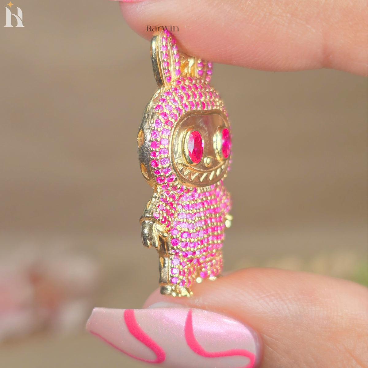 Pink CZ Diamond Teddy Bear Pendant | 925 Sterling Silver Bling Necklace